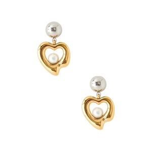 8 Other Reasons Earrings Silver Gold Pearl Heart Two Toned NEW